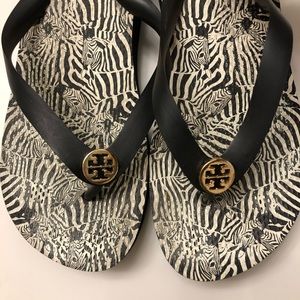 Tory Burch Zebra Print Rubber Flip Flops Sz 9